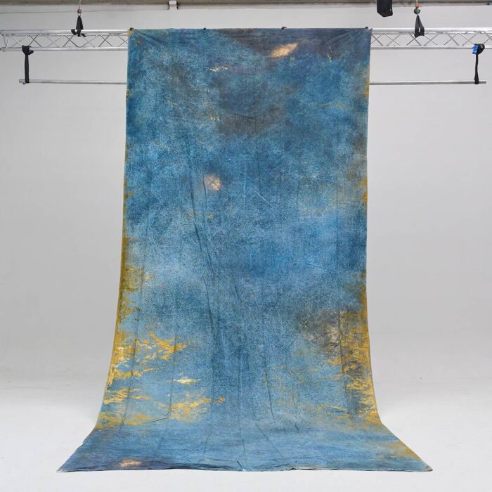 #3208 fabric blue painted with a bit of yellow doublesided 3.05 x 6.90 meter